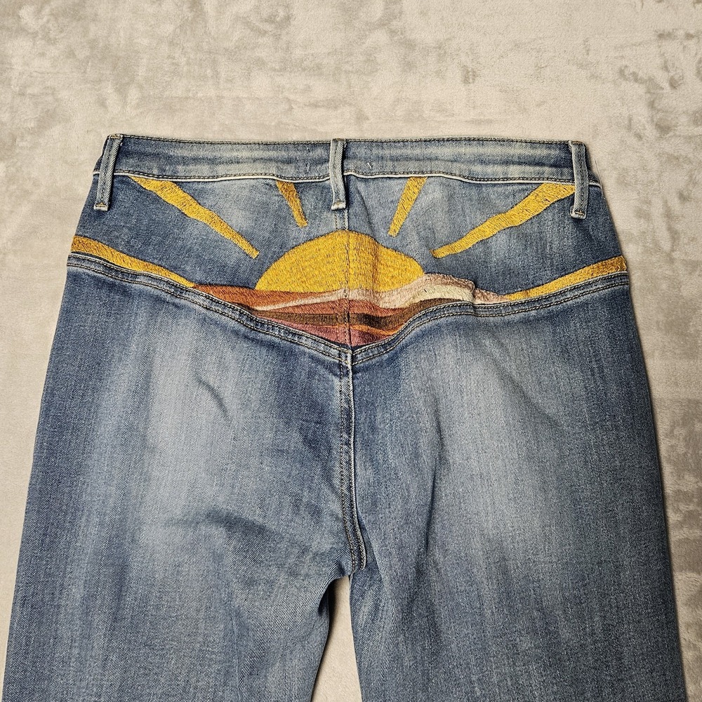Driftwood by Free People Blue Farrah Sunset Flare Bojo Western Denim Jeans Sz 29 - Picture 5 of 12